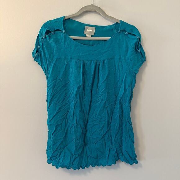 Anthropologie Maeve Turquoise Scalloped Edge Top Blouse Size 12 - Picture 2 of 5